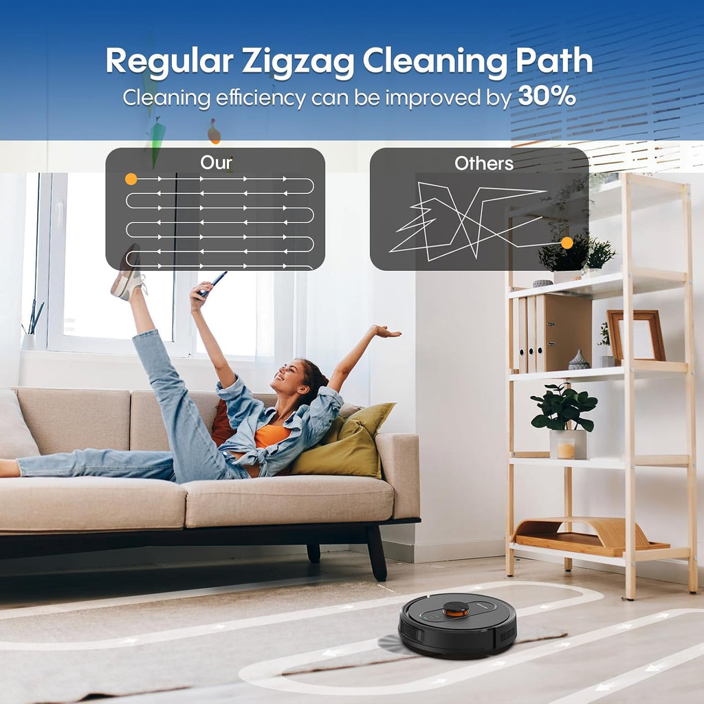 Robot Vacuum and Mop with LiDAR Navigation, 5000Pa Robotic Vacuums with Mapping, No-Go Zones, Self-Recharging, Wi-Fi/App/Alexa Control, Ideal for Pet, Hard Floors, Carpet
