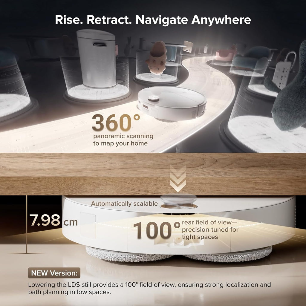 roborock Qrevo CurvX Robot Vacuum and Mop, 22,000Pa Suction, 3.14'' Ultra Slim, Zero-Tangling Design, Reactive AI Obstacle Recognition, AdaptiLift Chassis, Auto Hot Water Mop Washing & Drying
