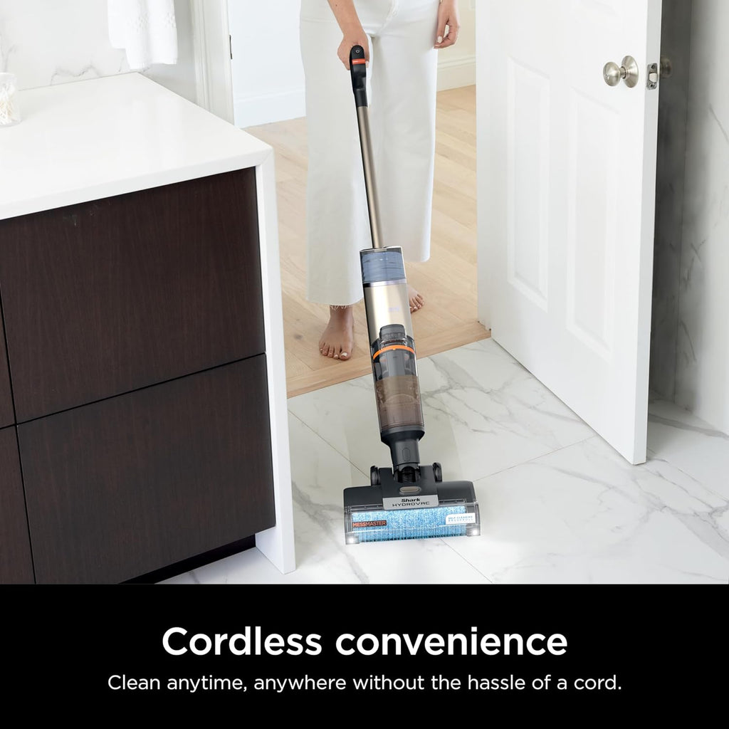 Shark HydroVac MessMaster Wet Dry Vacuum Cleaner, Cordless, 3-in-1 Vacuum Mop All in One & Self-Cleaning System, Lightweight, Powerful Suction, for Hard Floors & Area Rugs, Stone, WD261,Rose Gold