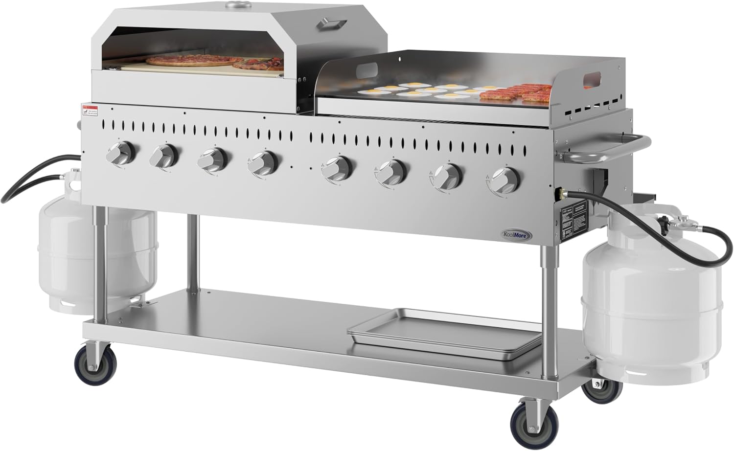 KoolMore 60 in. 8-Burner Commercial Outdoor Propane Gas BBQ Grill with 30 in. Griddle and 30 in. Pizza Oven in Stainless-Steel, ETL Listed (CGKIT6-G30P30)