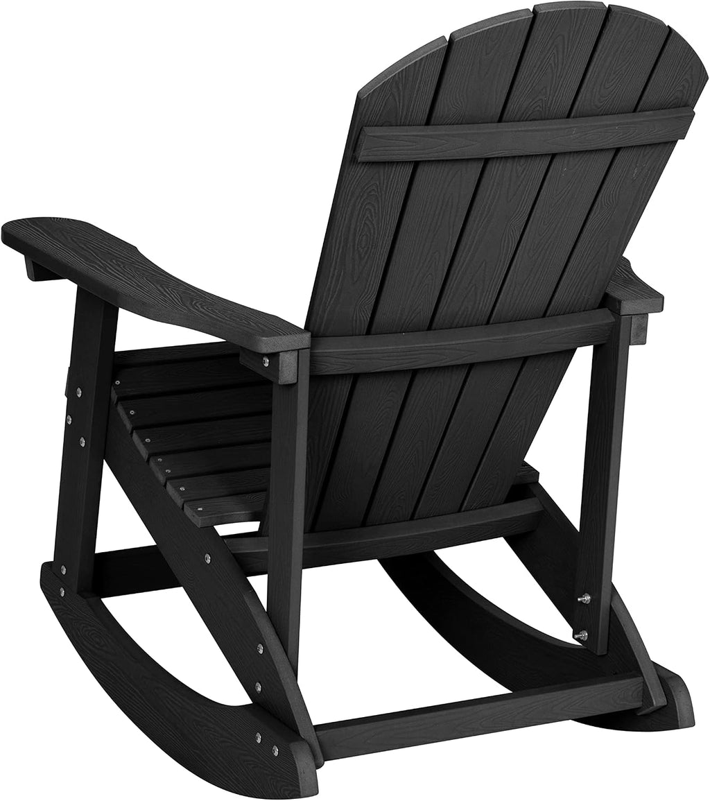 Flash Furniture Savannah Poly Resin Wood Adirondack Rocking Chair - All Weather Black Polystyrene - Stainless Steel Hardware - Set of 2