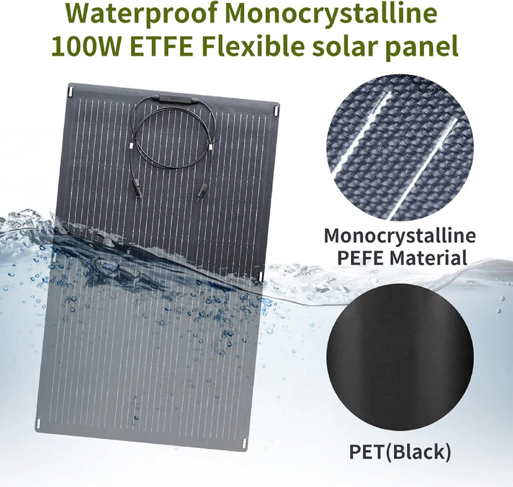 ALLPOWERS SF100 100W Flexible Solar Panel Ultra Thin 3mm Bendable Monocrystalline Solar Charger with 25% Efficiency IP68 Waterproof for RV Roof Van Marine Boat Camping