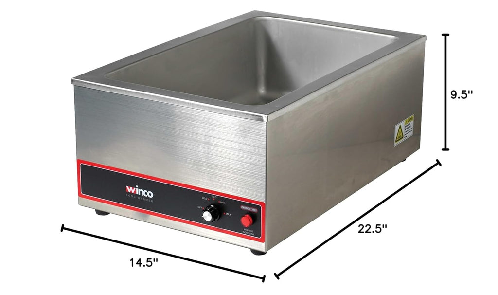 Winco FW-S500 Commercial Portable Steam Table Food Warmer 120V 1200W,Stainless Steel,Large