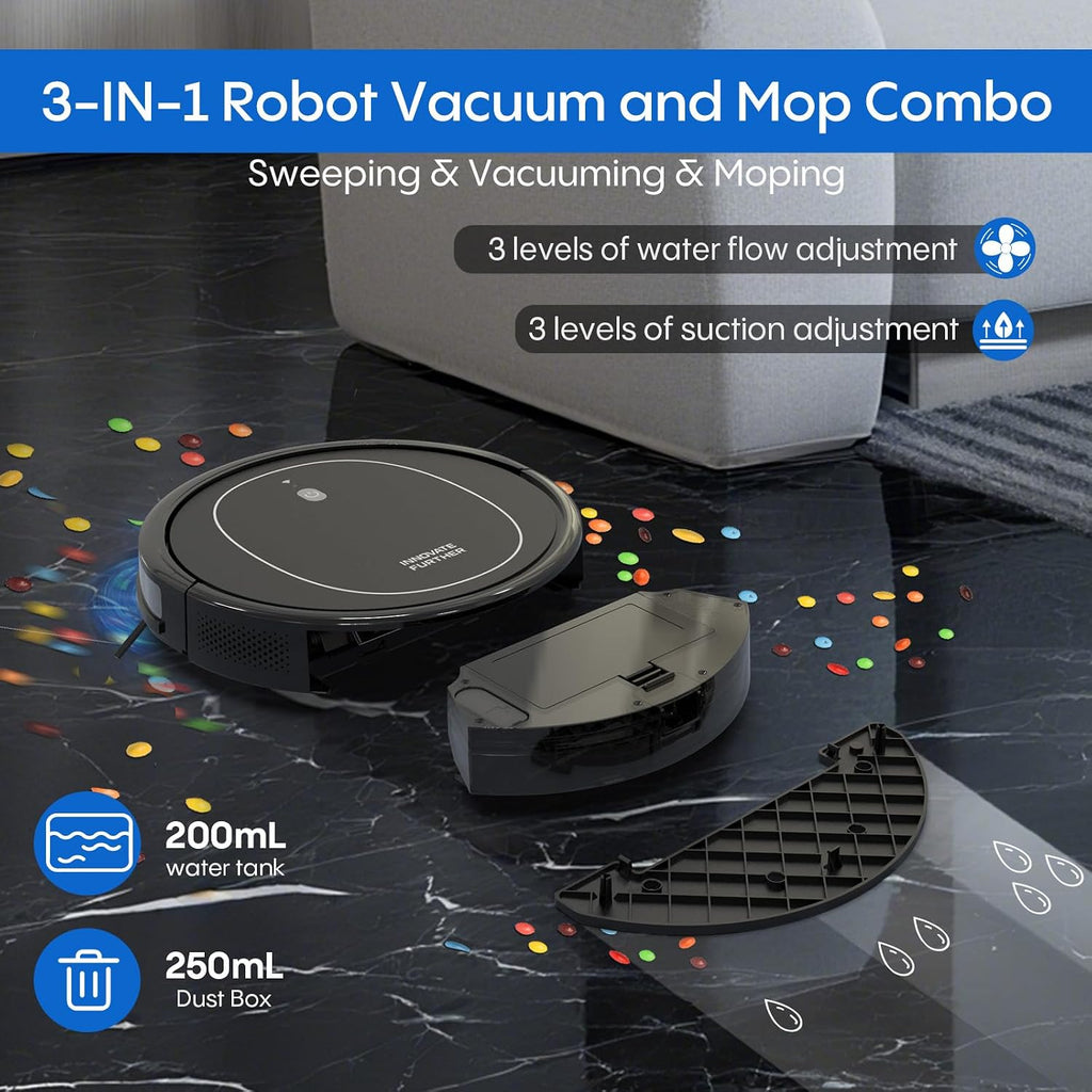 Robot Vacuum and Mop Combo, 3 in 1 Robotic Vacuums Cleaner with 4000Pa Suction, WiFi/App/Alexa, Central Brush & Scheduled & Self-Charging, Slim Vacuum Robot Cleaner for Pet Hair, Hard Floor, Carpet