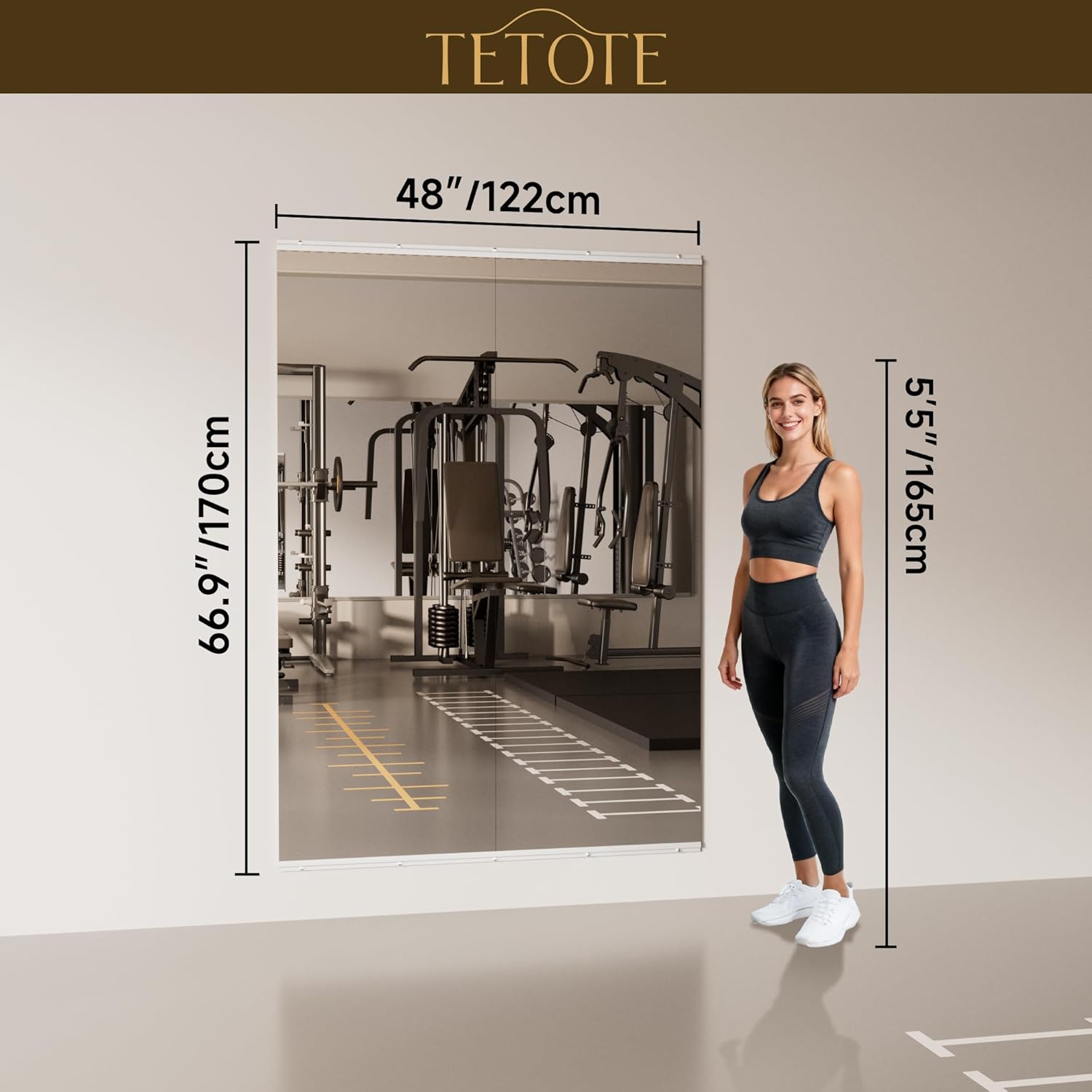 TETOTE Gym Mirrors for Home Gym Wall Large 67' x 24' - 2PCS Workout Exercise Fitness Mirror, Tempered Glass Frameless Full Length Mirror for Garage, Dance Studio, Yoga, Bedroom, Living Room