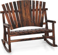 Tangkula 2-Person Wood Outdoor Rocking Chair, Outside Adirondack Rocker with High Back and Slatted Seat, Oversized Porch Rocking Chair for Balcony, Garden, Backyard, Patio