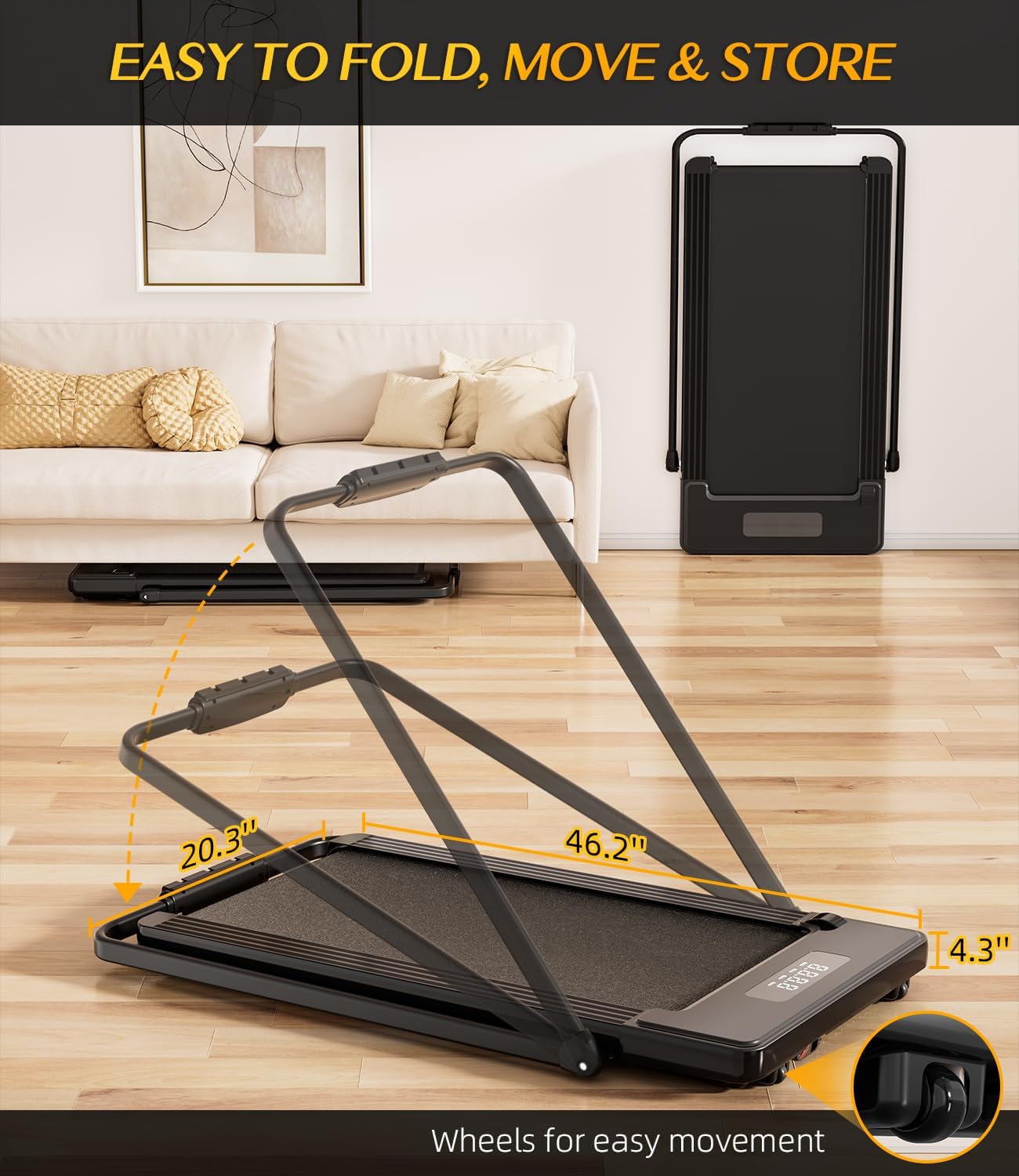 Bifanuo 2 in 1 Folding Treadmill, Smart Walking Running Machine with Bluetooth Audio Speakers, Installation-Free，Under Desk Treadmill for Home/Office Gym Cardio Fitness
