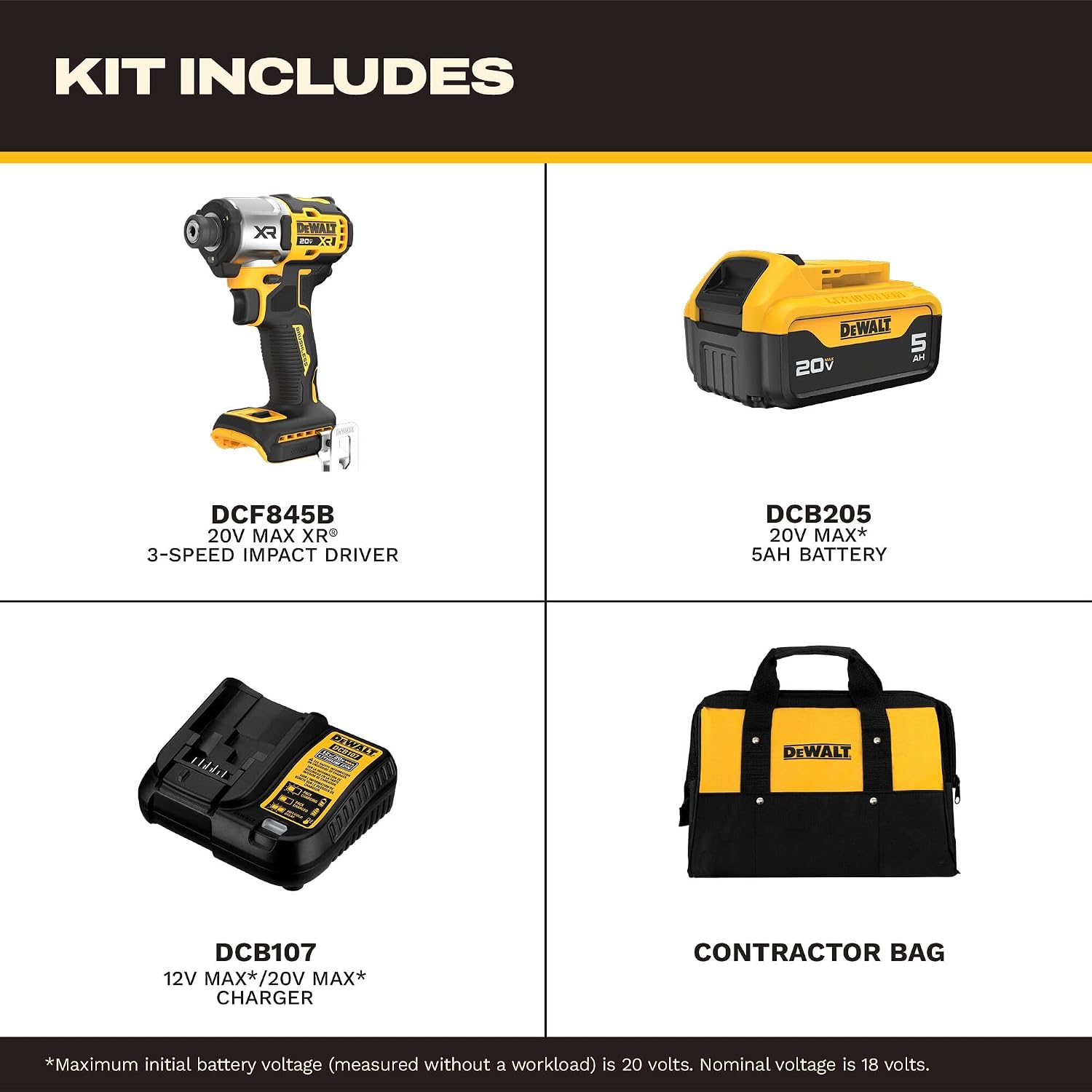 DEWALT 20V MAX Impact Driver, Cordless, 3-Speed, Battery and Charger Included (DCF845P1)