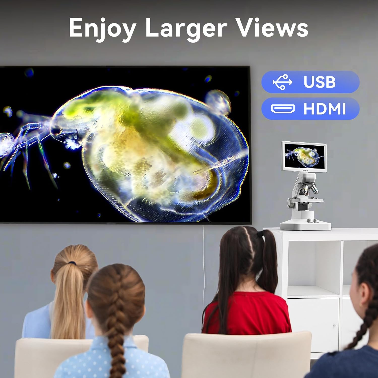 TOMLOV DM301 Pro Microscope for Kids Adults Students, Digital Microscope with 7' Screen, USB & HDMI Output, Wireless Biological Educational Science Scope Camera with Slides Kits for Classroom Home Lab