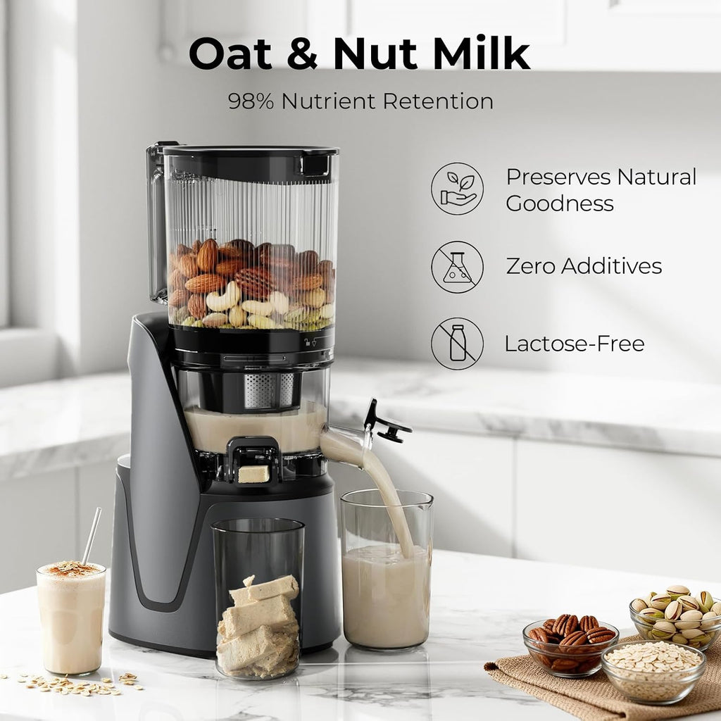 EanOruus Juicer Machines, 3-in-1 Cold Press Juicer with 6.5' Extra Large Chute, 100oz Large Capacity, AC Motor, Makes Juice, Nut Milk & Sorbet, Premium Gray