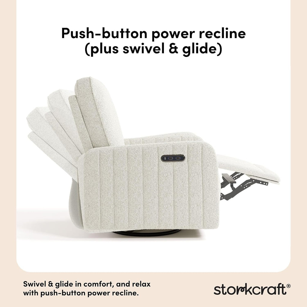 Storkcraft Kyoto Deluxe Power Recliner Swivel Glider (Ivory Boucle) – Premium Electronic Power Recliner for Nursery, Includes Dual-USB Charging Port with USB-A & USB-C, Glider Rocking Chair