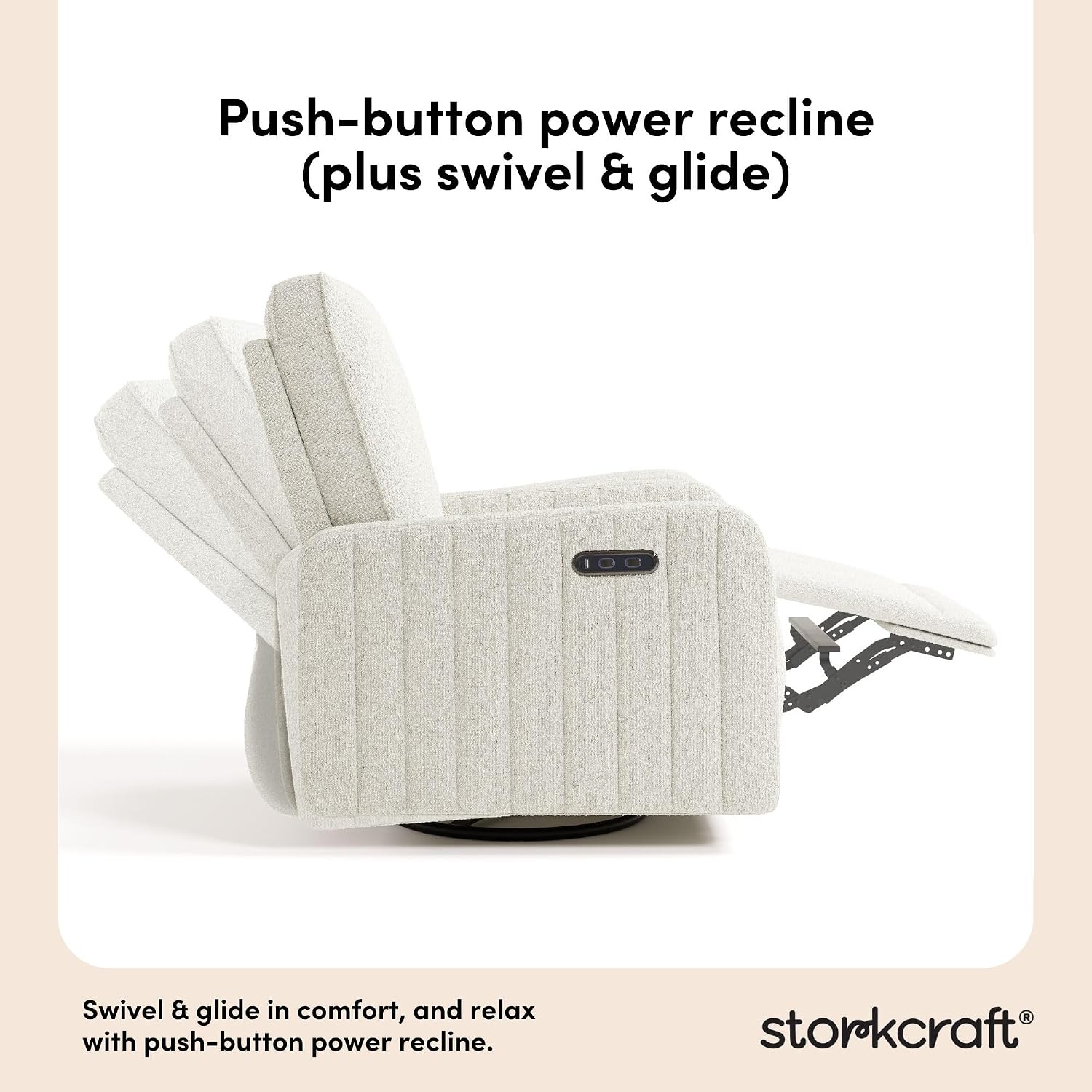 Storkcraft Kyoto Deluxe Power Recliner Swivel Glider (Ivory Boucle) – Premium Electronic Power Recliner for Nursery, Includes Dual-USB Charging Port with USB-A & USB-C, Glider Rocking Chair