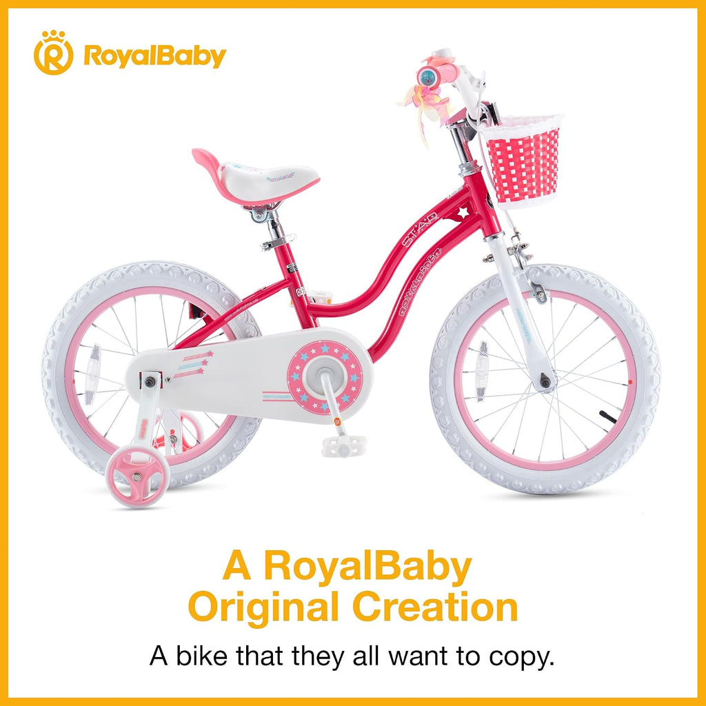 RoyalBaby Girls Bike with Training Wheels, Stargirl Kids Bicycle 12 Inch Toddlers to Big Kids 3-4 Years, Star Pink