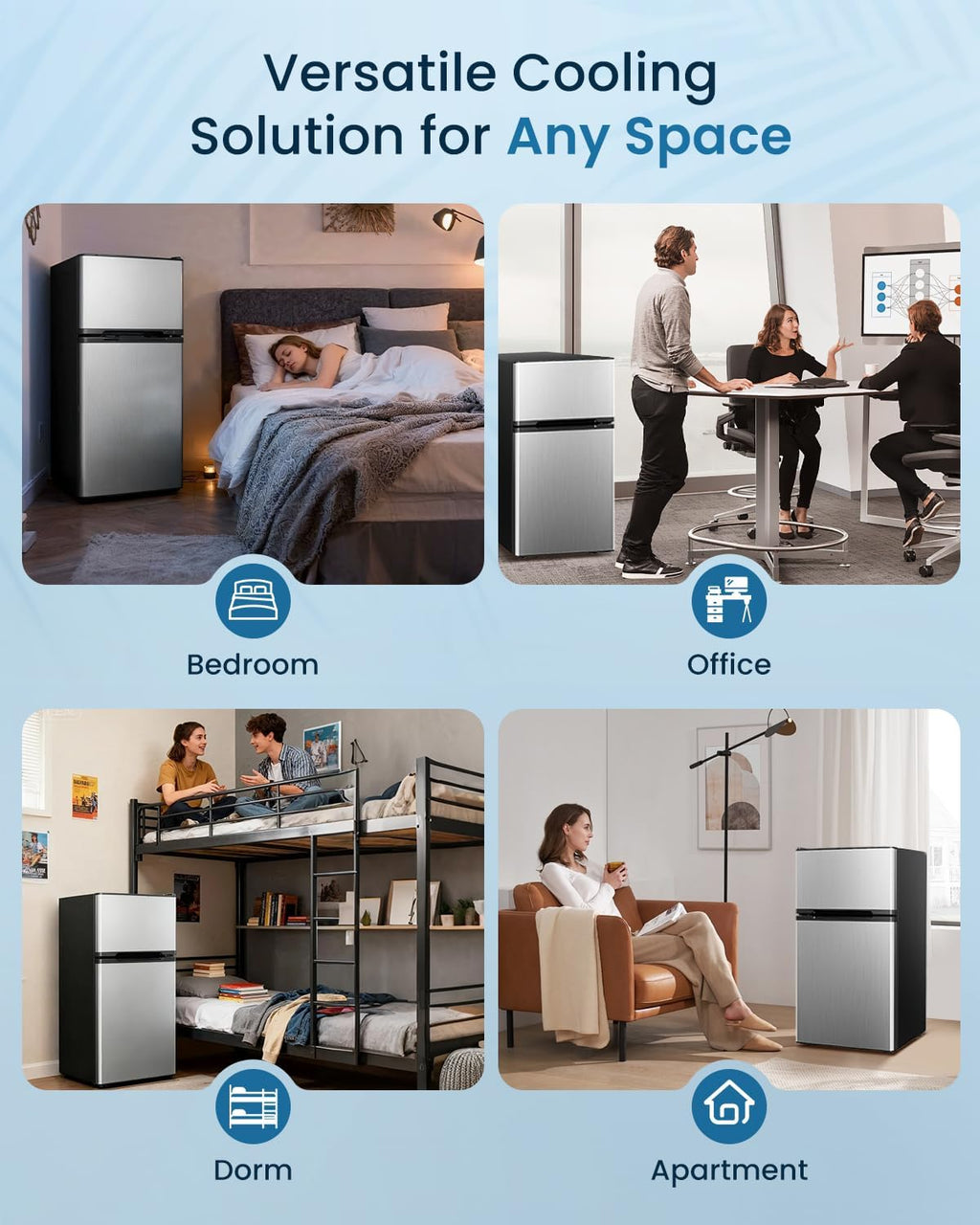 Feelfunn 3.2 Cu.Ft Mini Fridge with Freezer - 2 Door Small Refrigerator, Mini Refrigerator with Adjustable Thermostat, Removable Shelves, Mini Fridge for Bedroom, Office, Dorm, Apartment, Silver