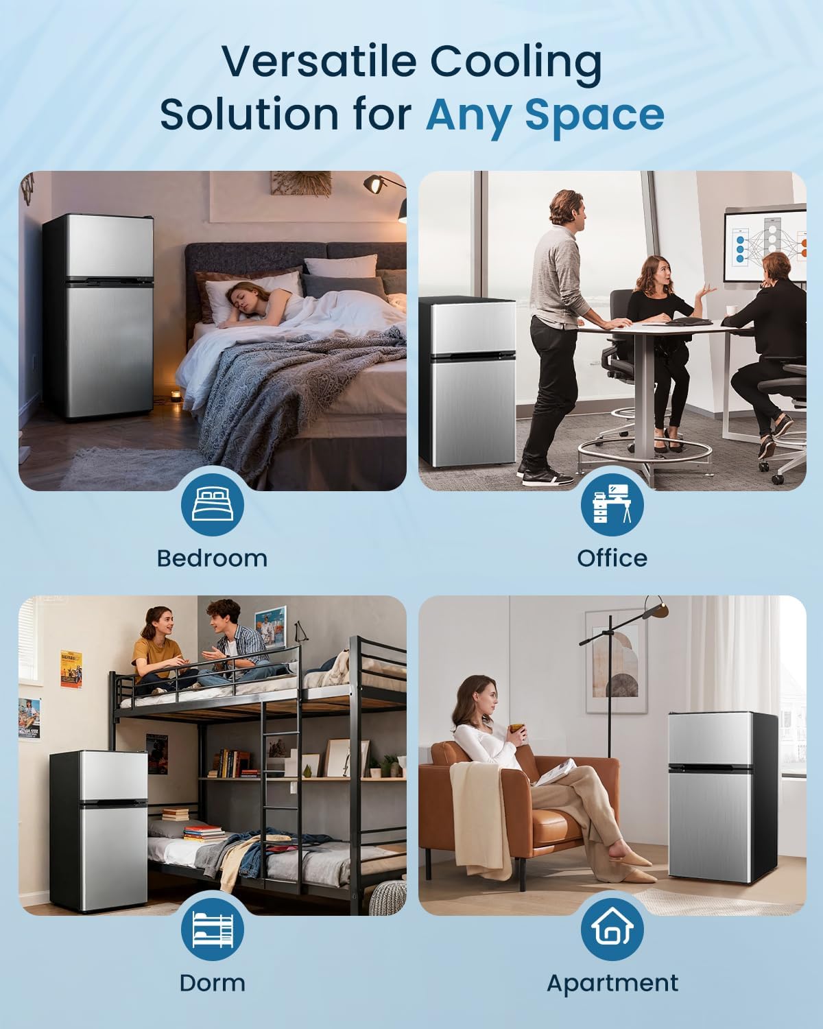 Feelfunn 3.2 Cu.Ft Mini Fridge with Freezer - 2 Door Small Refrigerator, Mini Refrigerator with Adjustable Thermostat, Removable Shelves, Mini Fridge for Bedroom, Office, Dorm, Apartment, Silver