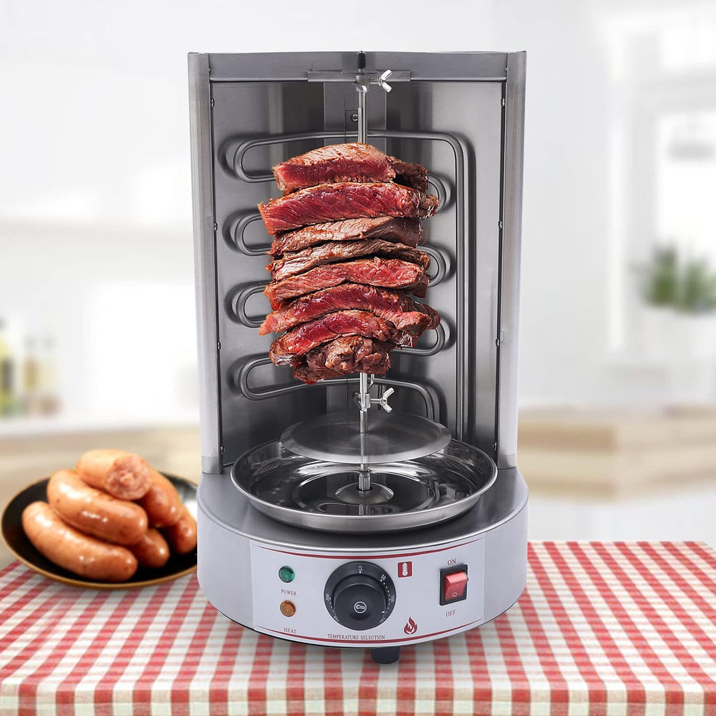 Shawarma Grill Machine Commercial Electric Vertical Rotating Rotisserie Shawarma Machine 3KW Doner Kebab Machine Meat Grill Broiler Shawarma Gyro Grilling with Meat Catch Pan for Family Restaurants
