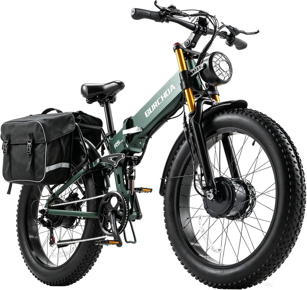 DAMSON Electric Bike for Adults Dual Motor AWD 5000W/3000W/1500W Peak 40MPH/30MPH Dirt Ebike, 52V/48V Max-Output Up to 65/80/120/160 Miles Long Range, 26' Full Suspension Fat Tire Mountains Bicycle