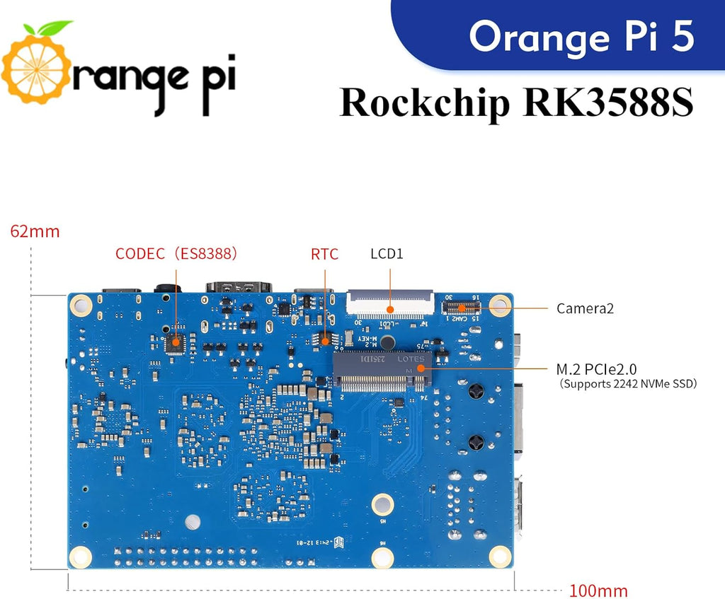 Orange Pi 5 16GB Rockchip RK3588S 8 Core 64 Bit Single Board Computer, 2.4GHz Frequency 8K Video Decoding Open Source Board Mini PC Run Orange Pi OS,Android12,Debian11 (Pi 5 16GB+5V4A TypeC Supply)