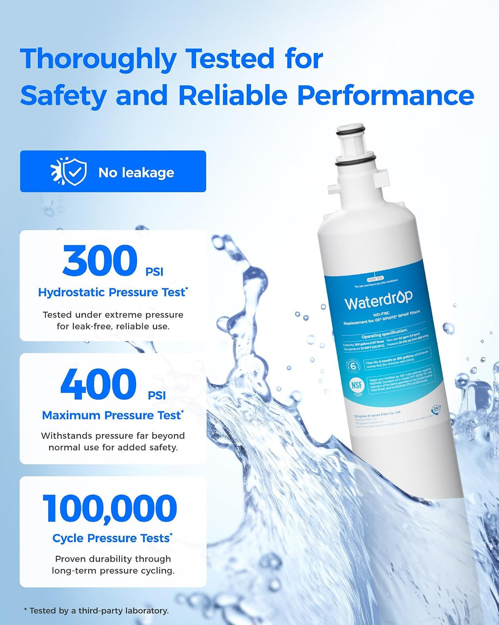 Waterdrop WD-F19C Replacement for GE® RPWFE®, RPWF (Built-in CHIP) Refrigerator Water Filter, Compatible with GFE28GYNFS, GFE28GELDS, PFE28KELDS, PFE28KYNFS, GFD28GELDS, PWE23KELDS, 4 Filters