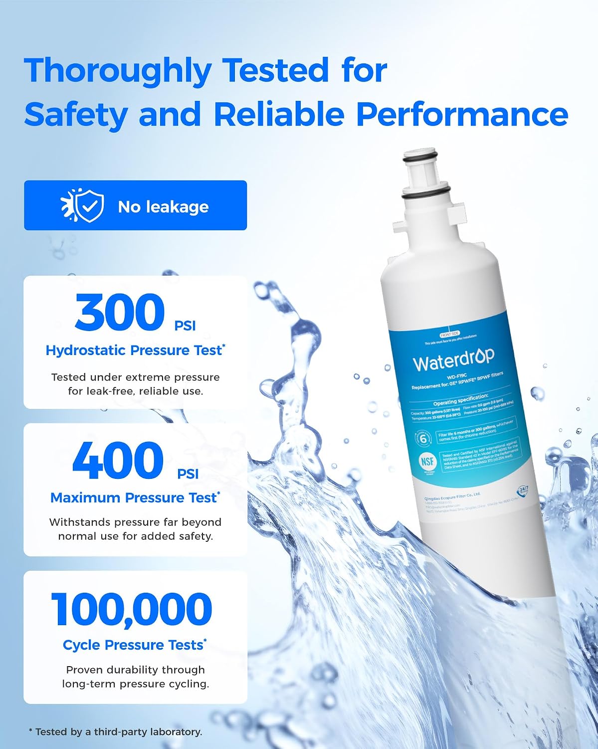 Waterdrop WD-F19C Replacement for GE® RPWFE®, RPWF (Built-in CHIP) Refrigerator Water Filter, Compatible with GFE28GYNFS, GFE28GELDS, PFE28KELDS, PFE28KYNFS, GFD28GELDS, PWE23KELDS, 4 Filters