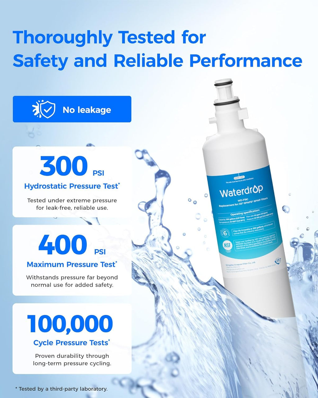 Waterdrop WD-F19C Replacement for GE® RPWFE®, RPWF (Built-in CHIP) Refrigerator Water Filter, Compatible with GFE28GYNFS, GFE28GELDS, PFE28KELDS, PFE28KYNFS, GFD28GELDS, PWE23KELDS, 6 Filters