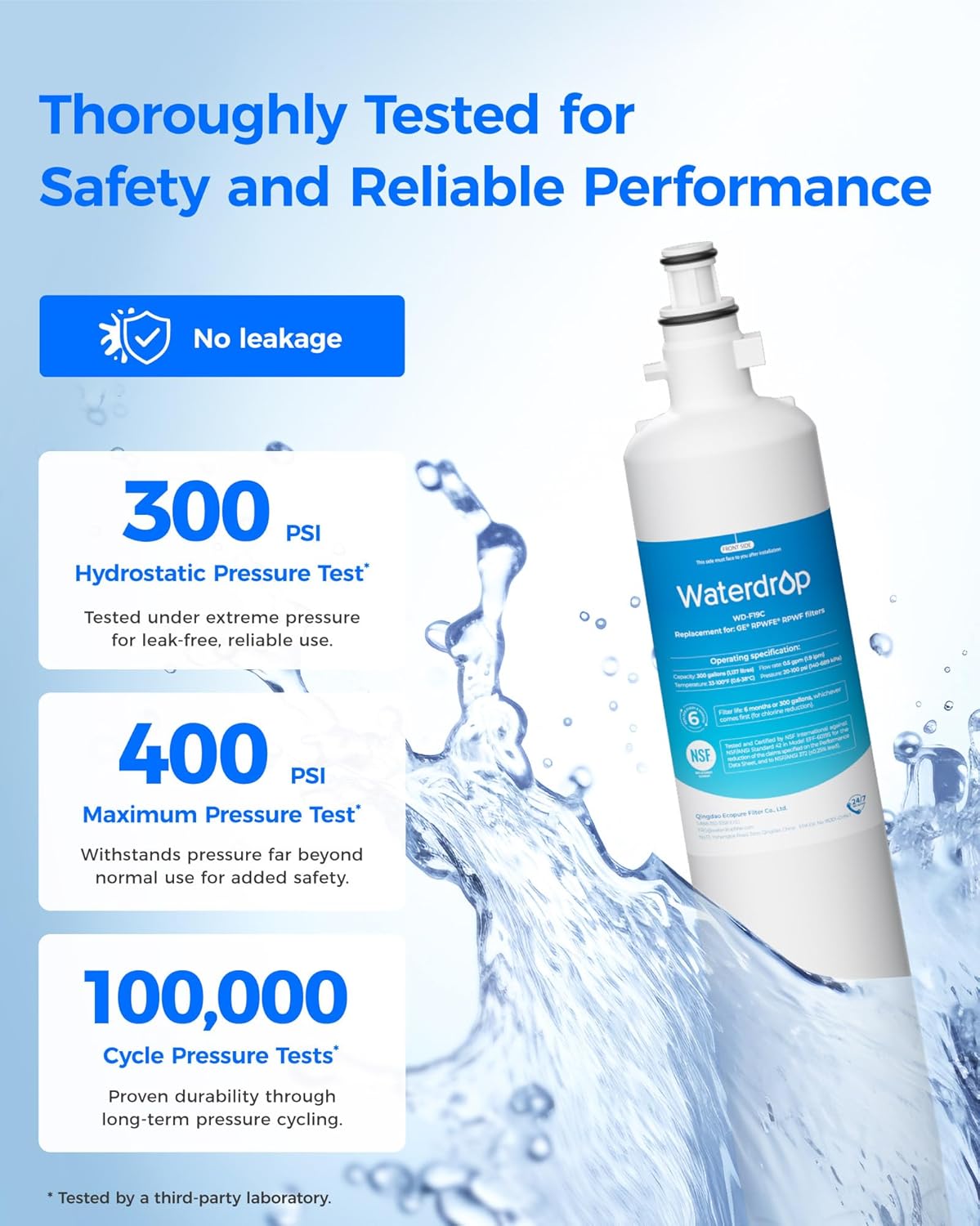 Waterdrop WD-F19C Replacement for GE® RPWFE®, RPWF (Built-in CHIP) Refrigerator Water Filter, Compatible with GFE28GYNFS, GFE28GELDS, PFE28KELDS, PFE28KYNFS, GFD28GELDS, PWE23KELDS, 6 Filters