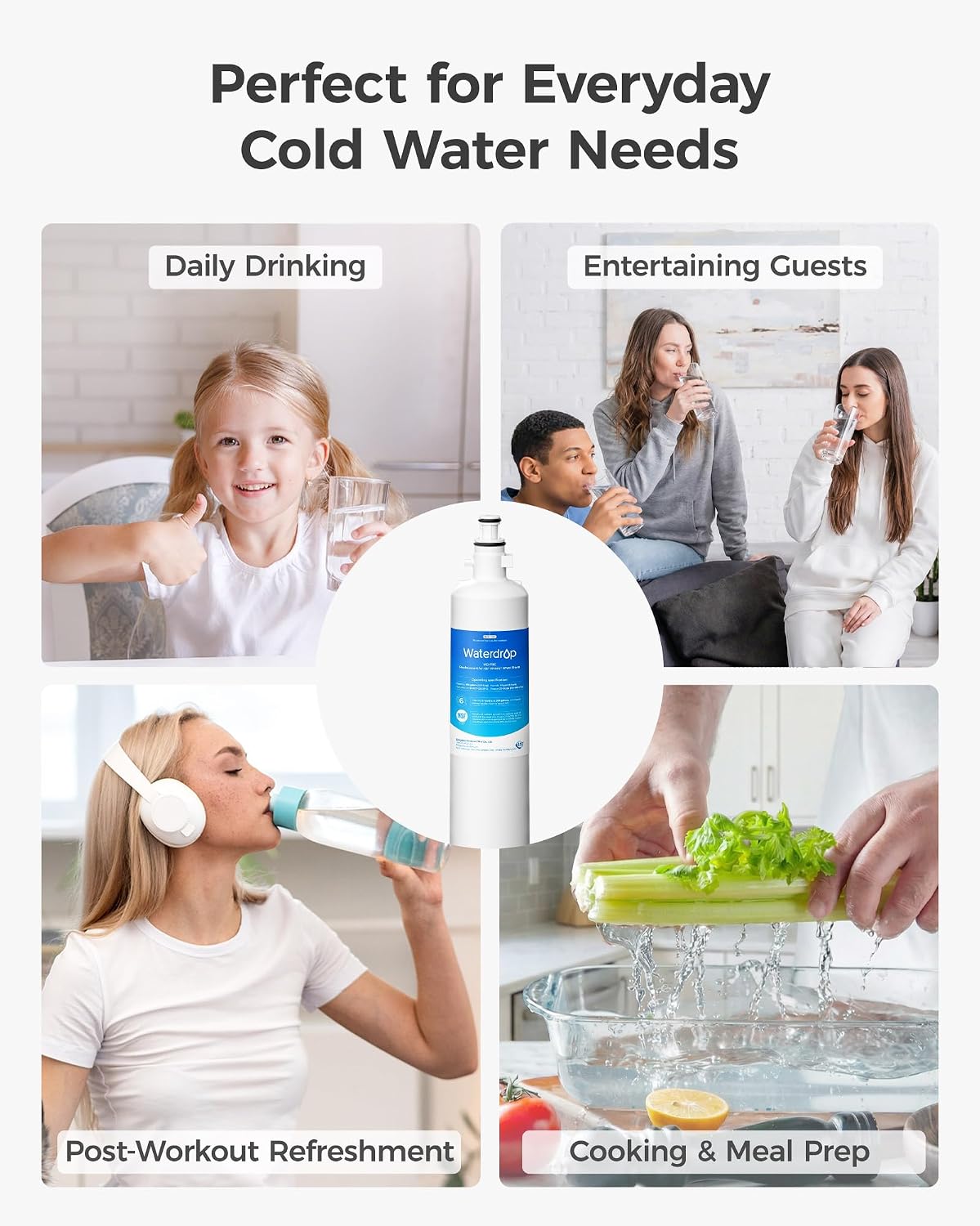 Waterdrop WD-F19C Replacement for GE® RPWFE®, RPWF (Built-in CHIP) Refrigerator Water Filter, Compatible with GFE28GYNFS, GFE28GELDS, PFE28KELDS, PFE28KYNFS, GFD28GELDS, PWE23KELDS, 4 Filters