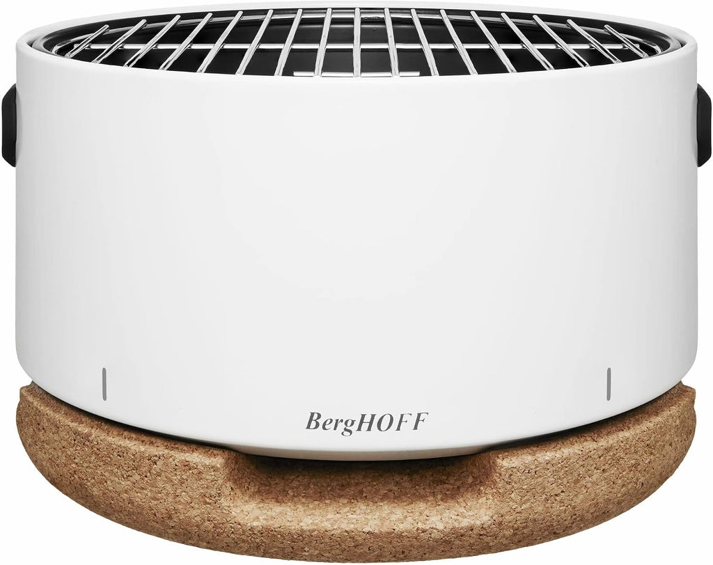 BergHOFF LEO Portable Tabletop BBQ Grill To-go grill with Heat Resistant Base Easy-carry strap & detachable handles, Removable elements, Adjustable airflow, 13.75', White