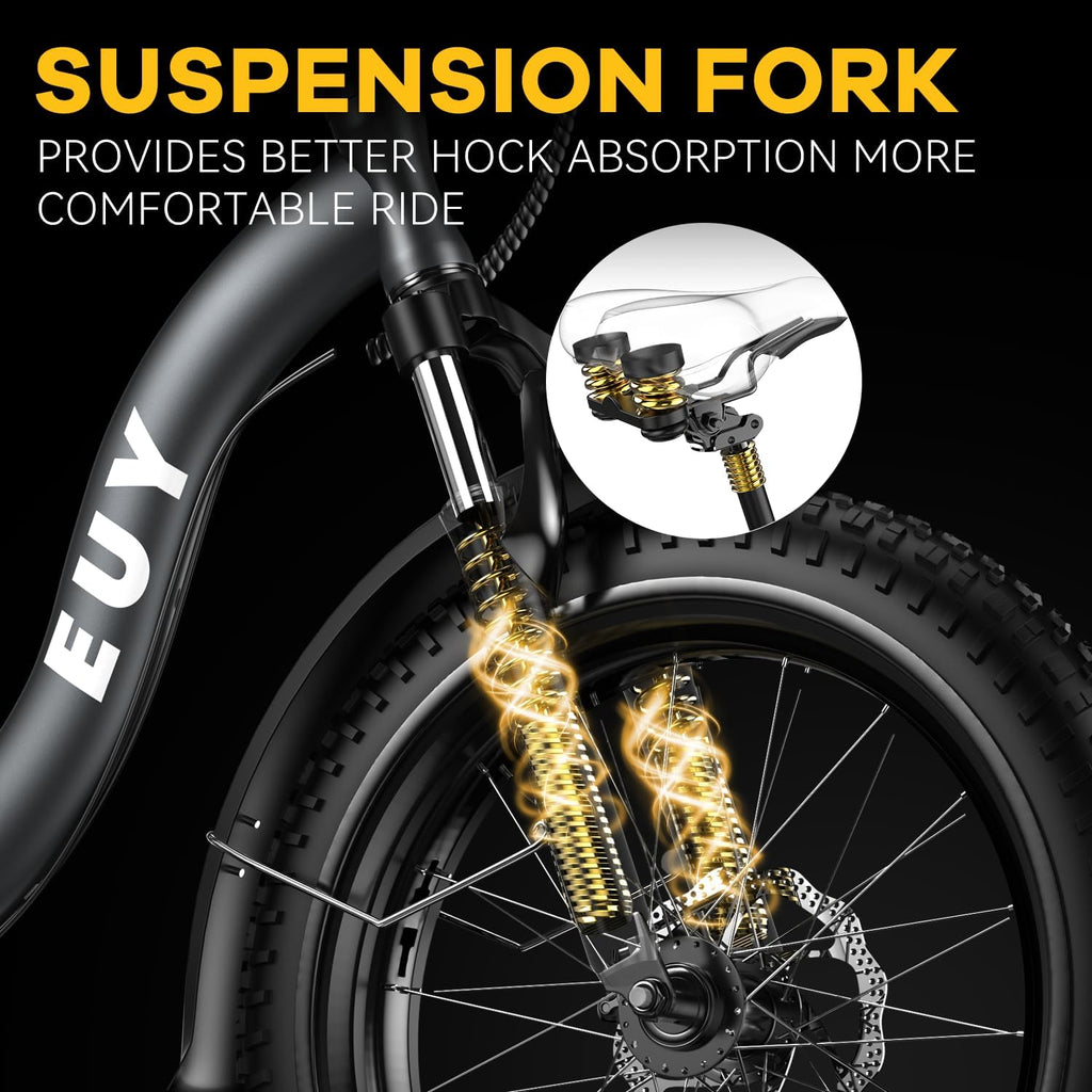 EUYBIKE1000W Folding Electric Bike for Adults,30mph Max Speed, 15AH Removable Battery Ebike, 20' 3 Fat Tire Electric Mountain E Bike with 7-Speed,Adult Electric Bicycles for Commute Beach Snow Blueb…