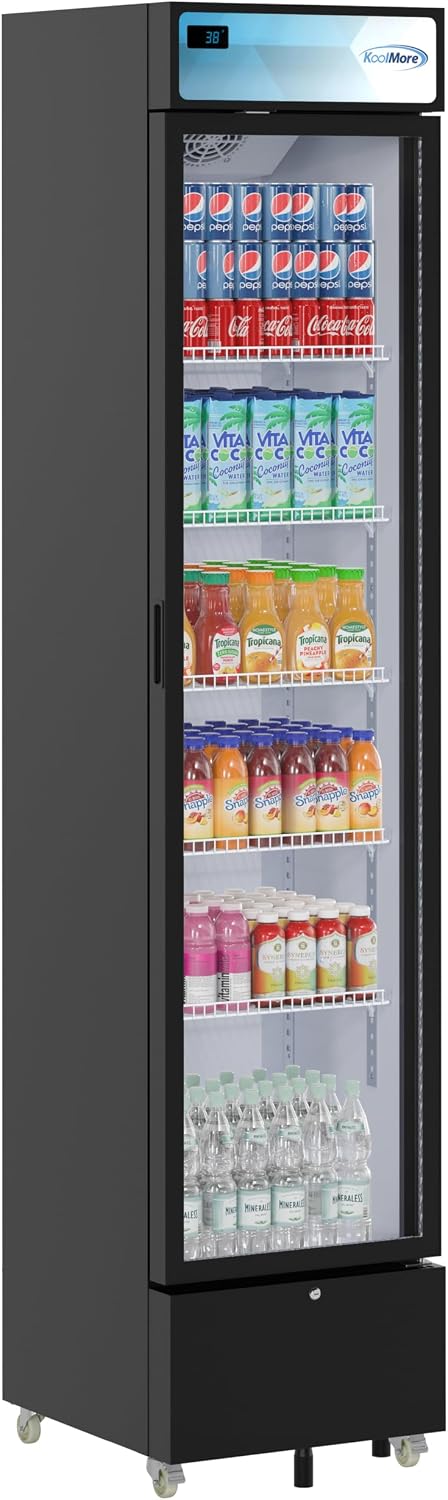 KoolMore 17 in. Slim Commercial Merchandiser Display Refrigerator 7 Cu. Ft. in Black, ETL Listed (KM-MDR-17S)