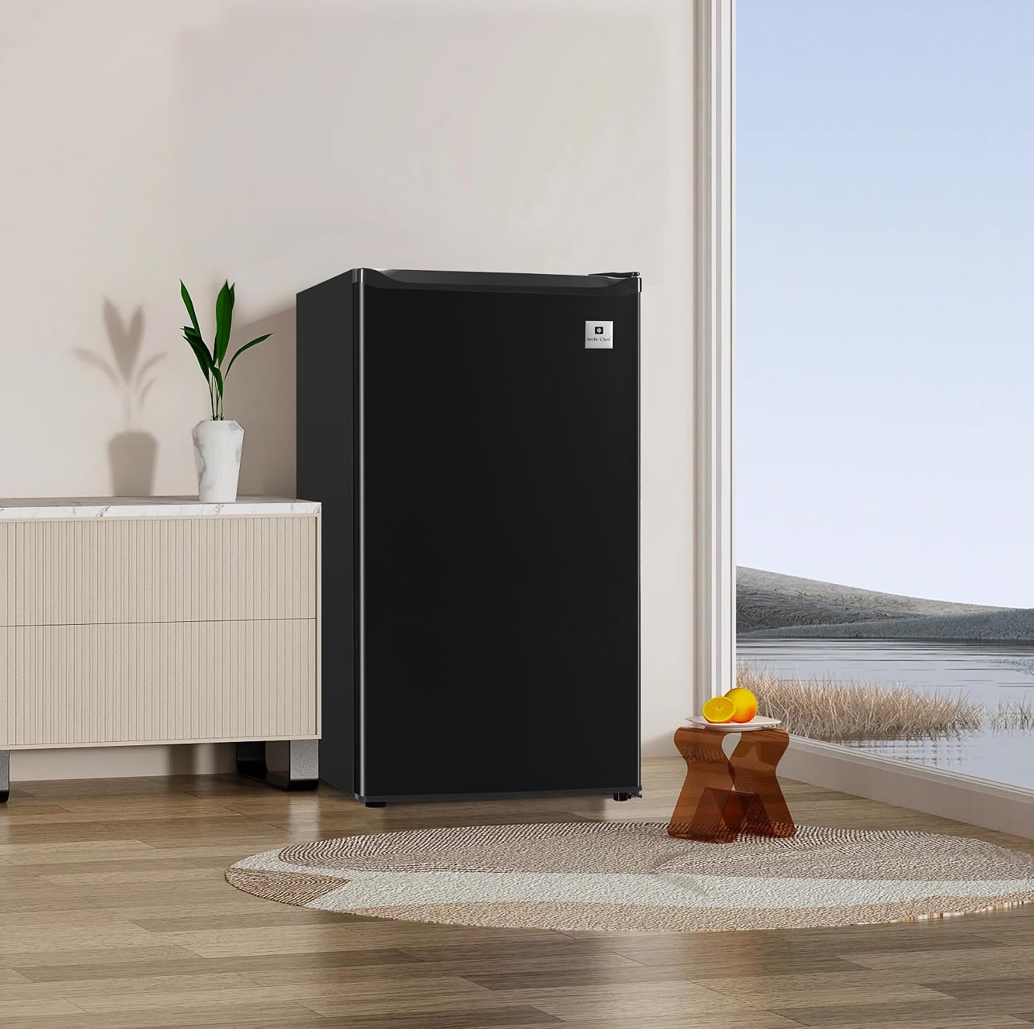 ARCTIC CHEF Mini Refrigerator-Freezer Compartment-Adjustable Thermostat Control-Reversible Doors-Ideal for Dorm, Office, RV, Garage, Apartment-Black, 3.2 CU.FT