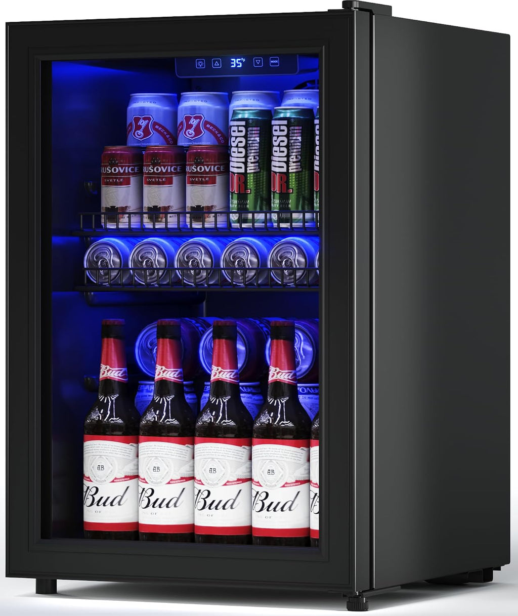 Tehanld 2.5 Cu.Ft Wine Fridge, Beverage Fridge With Glass Door, Wine Cooler Refrigerator, Beverage Drink Beer Cooler, Adjustable Shelves & Digital Temperature Display, 22 Bottle 95 Can
