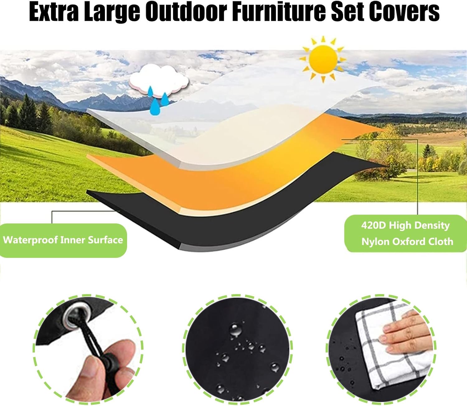 Patio Furniture Cover 138' D x 39' H, 420D Large Waterproof Table Chairs Set Cover, Heavy Duty Gas BBQ Grill Cover, Round Durable Garden Protective Cover (350x98cm)