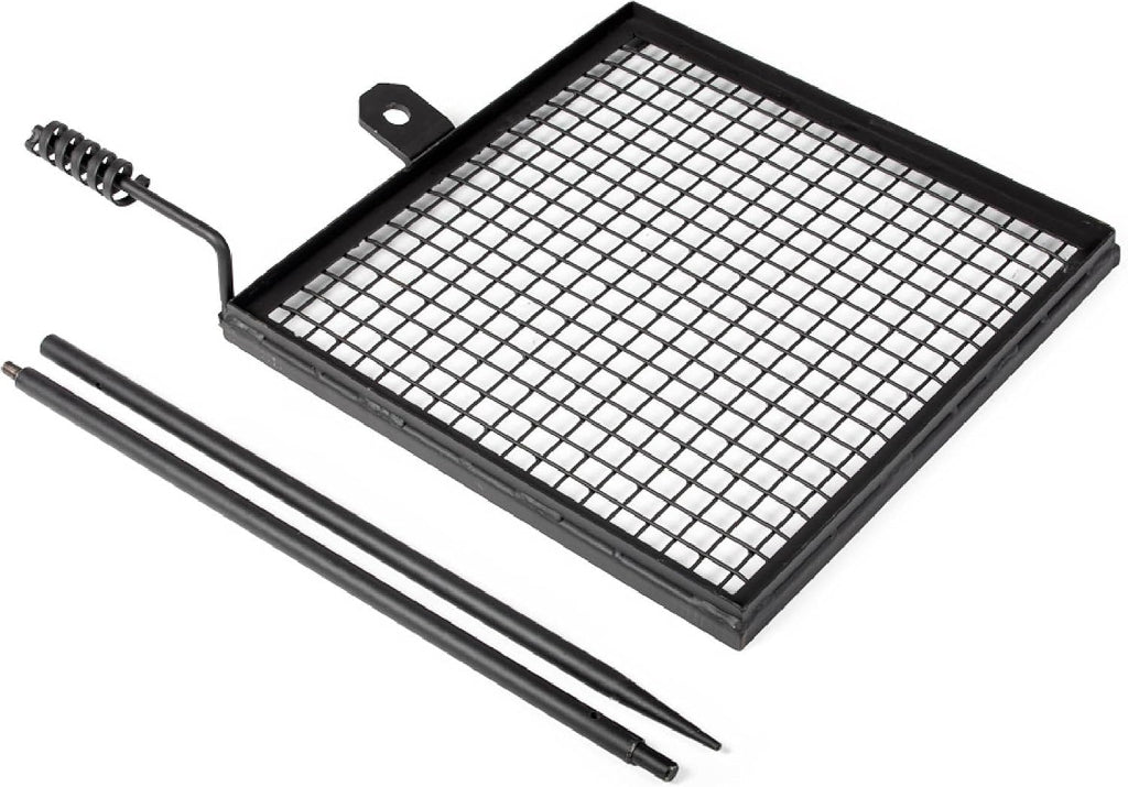 TITAN GREAT OUTDOORS Ash & Ember Adjustable Swivel Grill, Steel Mesh Wire Cooking Grate with Spike Pole, Open Fire Portable BBQ Camping Gear