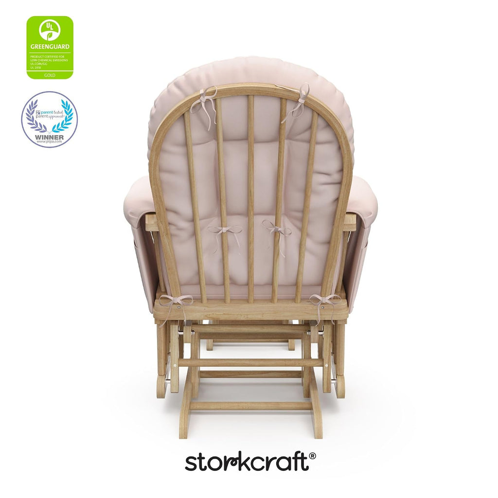 Storkcraft Premium Hoop Glider & Ottoman (Natural/Pink) — GREENGUARD Gold Certified Nursery Glider, Solid Wood Craftsmanship, Smooth-Gliding Nursery Chair and Ottoman, Award-Winning