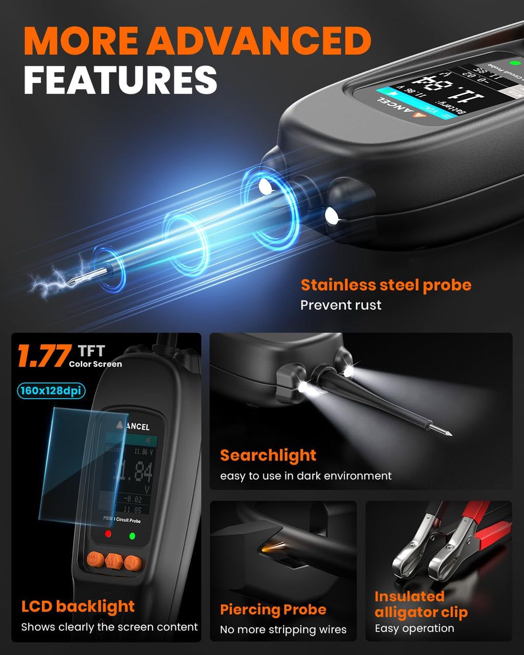 ANCEL PB500 Automotive Power Circuit Probe Tester Kit, 12/24V Car Electrical Short/Open Breaker Finder, AC/DC Diode Resistance Frequency Injector Relay Tester, Duty Cycle,Digital Multimeter/Ohmmeters