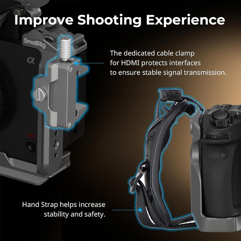 SmallRig FX3 / FX30 HawkLock Quick Release Camera Cage Kit for Sony with XLR Handle Extension, Wrist Strap and Cable Clamp for HDMI, QR Cold Shoe, NATO Rail/QR Plate for Arca,Titanium Gray