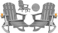 Folding Adirondack Rocking Chair Set of 2,4-in-1 Multifunctional Patio Chairs with Retractable Ottoman, Outdoor Chairs Wood Texture, Lawn Chair for Porch, Backyard, Pool(Grey)