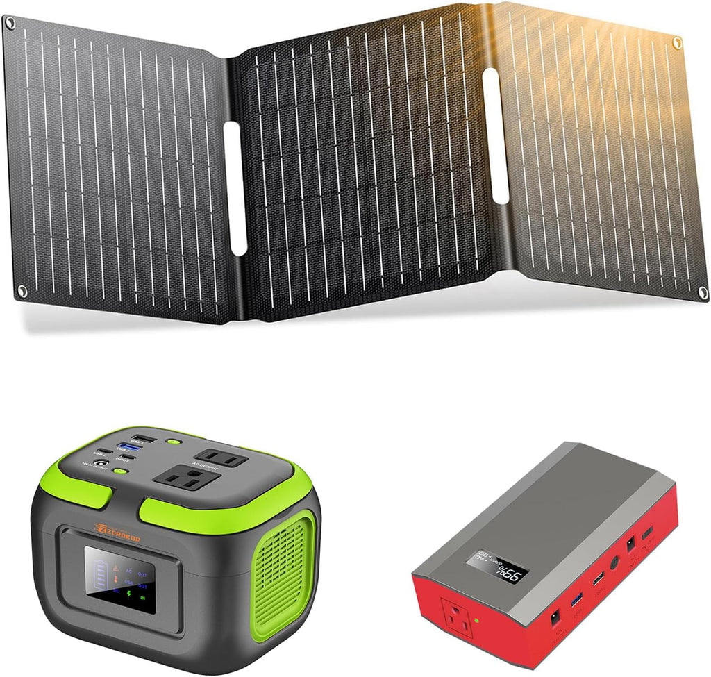Portable Solar Power Station with Foldable Solar Panel 30W, 110V 120W AC Outlet Solar Power Bank Generator with Panel, Camping Battery Bank with USB C for Laptop Smart Device Outdoor Hiking Fishing