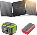 Portable Solar Power Station with Foldable Solar Panel 30W, 110V 120W AC Outlet Solar Power Bank Generator with Panel, Camping Battery Bank with USB C for Laptop Smart Device Outdoor Hiking Fishing
