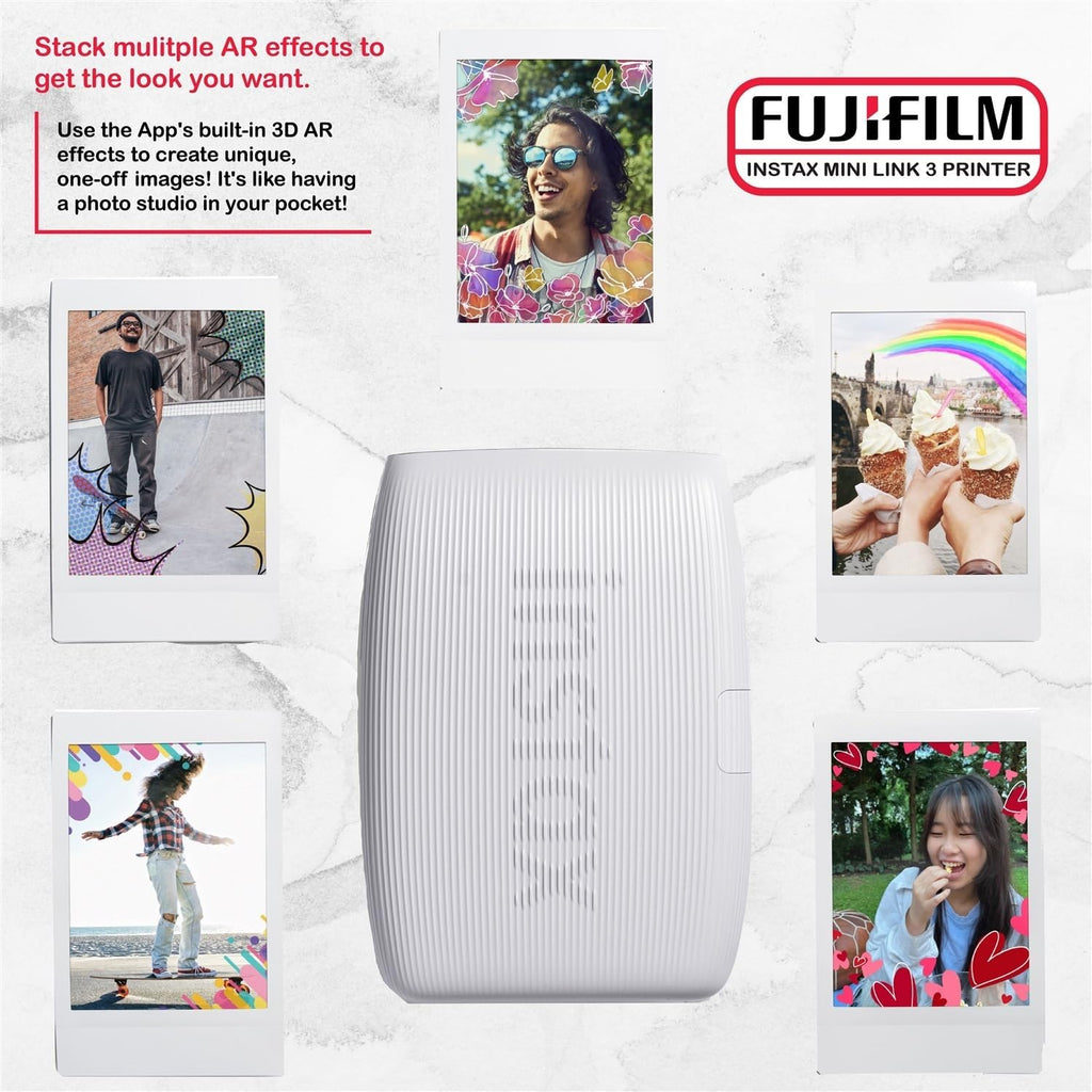 Fujifilm Instax Mini Link 3 Printer Bundle Instax Mini Film (40 Sheets), Link 3 Protective Case (Clay White)