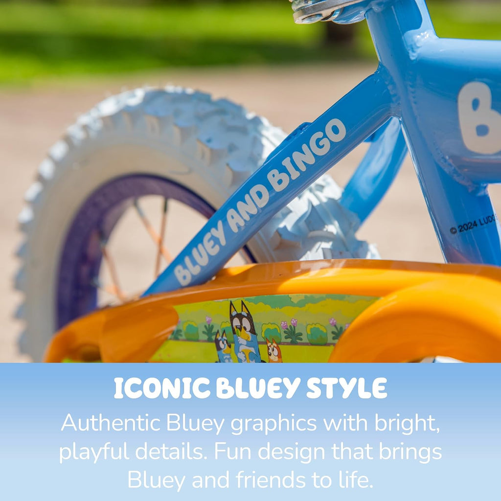Bluey 12 Inch Kids Bike by Dynacraft for Boys and Girls with Training Wheels, Coaster Brake, Sturdy Frame, Easy Assembly, Fun Bluey Design, Beginner Toddler Bicycle