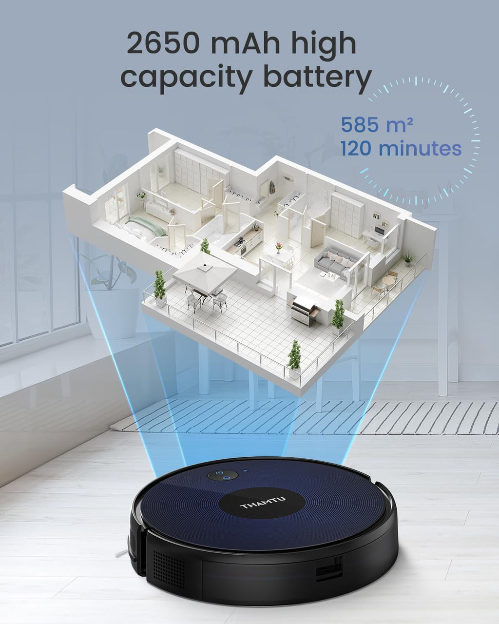 Robot Vacuum and Mop Combo, 100Min Runtime, APP&Voice Control, Ultra-Thin, Tangle-Free, Self-Charging Robotic Vacuum Cleaner, Good for Pet Hair, Hard Floor and Medium-Pile Carpet