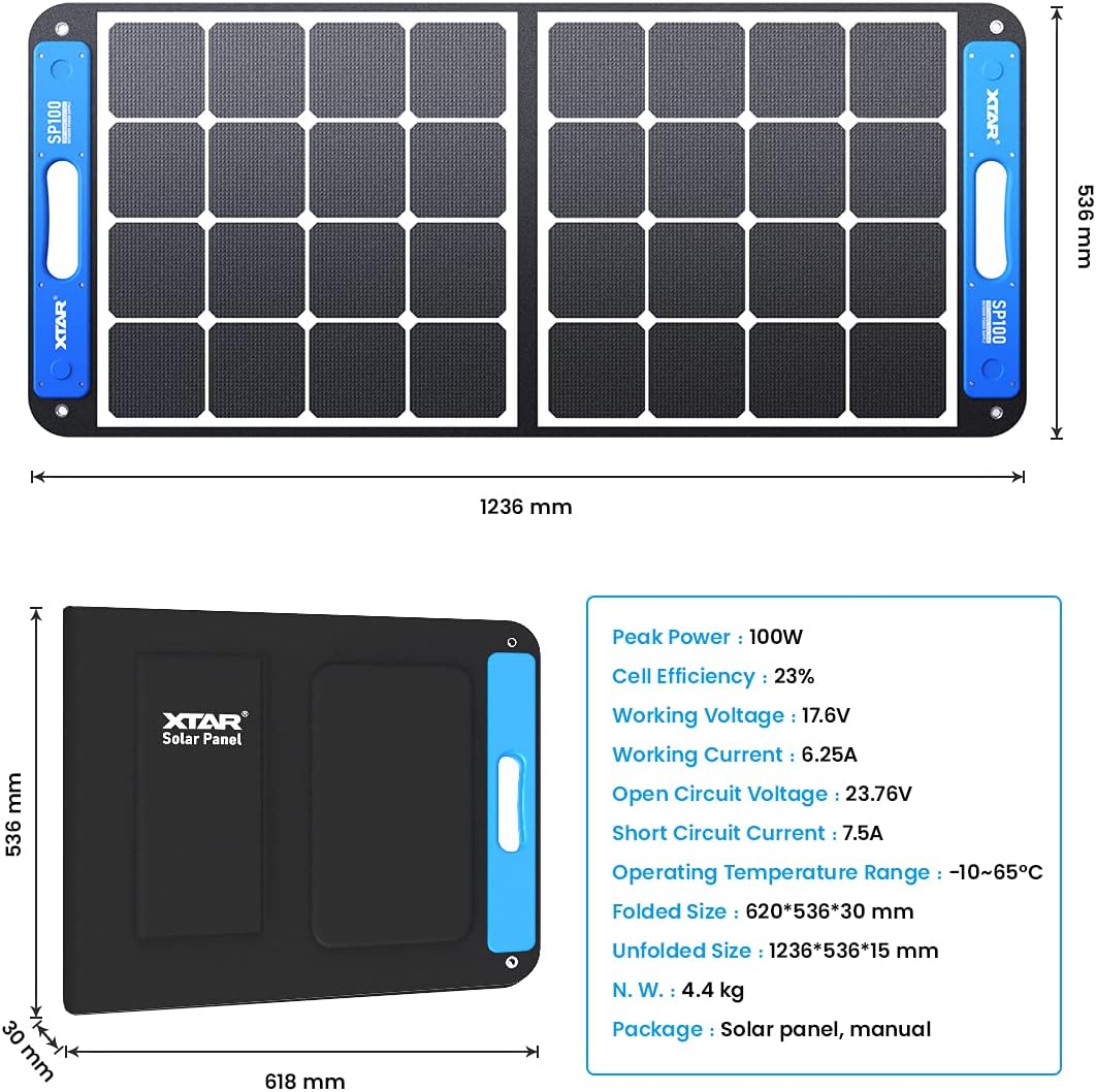XTAR SP100 100w Solar Panel, Portable Solar Panel Solar Power, Foldable Solar Panel with Independent Charger, Solar Power Panel for Power Station Solar Generator RV Solar Camping 1Pack-1