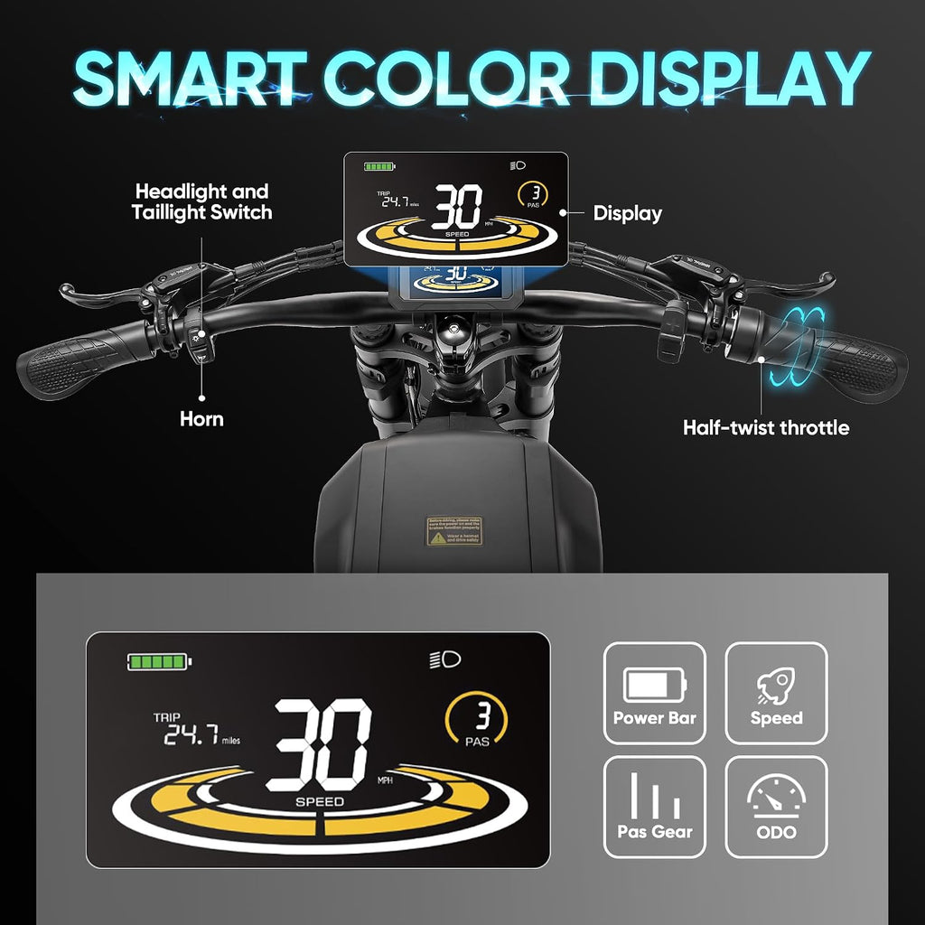 FT01 1700W Electric Dirt Bike 36MPH with 48V 30Ah, 135MM Front Fork & Dual Disc Hydraulic Brakes, 90Miles Long Range Electric Bike, 20' Fat Tire electric motorcycle for adults, electric scooter