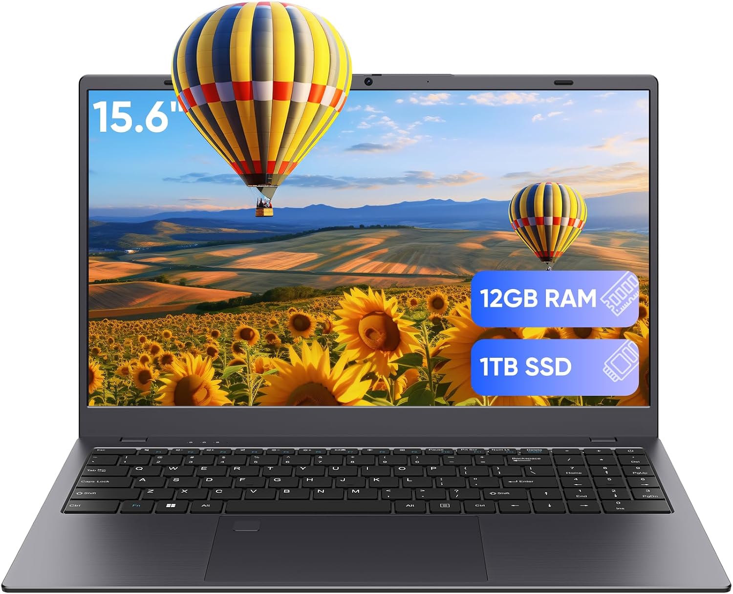 Laptop, 12GB LPDDR5 RAM 1TB SSD, Quad-Core N95 Processor Up to 3.4GHz, 15.6' FHD IPS Display, WiFi 5, Laptop Computer with Fingerprint for Students and Business, Gray