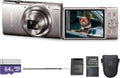 Canon PowerShot ELPH 360 HS A Digital Camera (Silver) | 20.2MP CMOS Sensor, 12x Optical Zoom & Built-in Wi-Fi | Compact Point-and-Shoot for Travel (7283C001) + 64GB Card + Case+ More