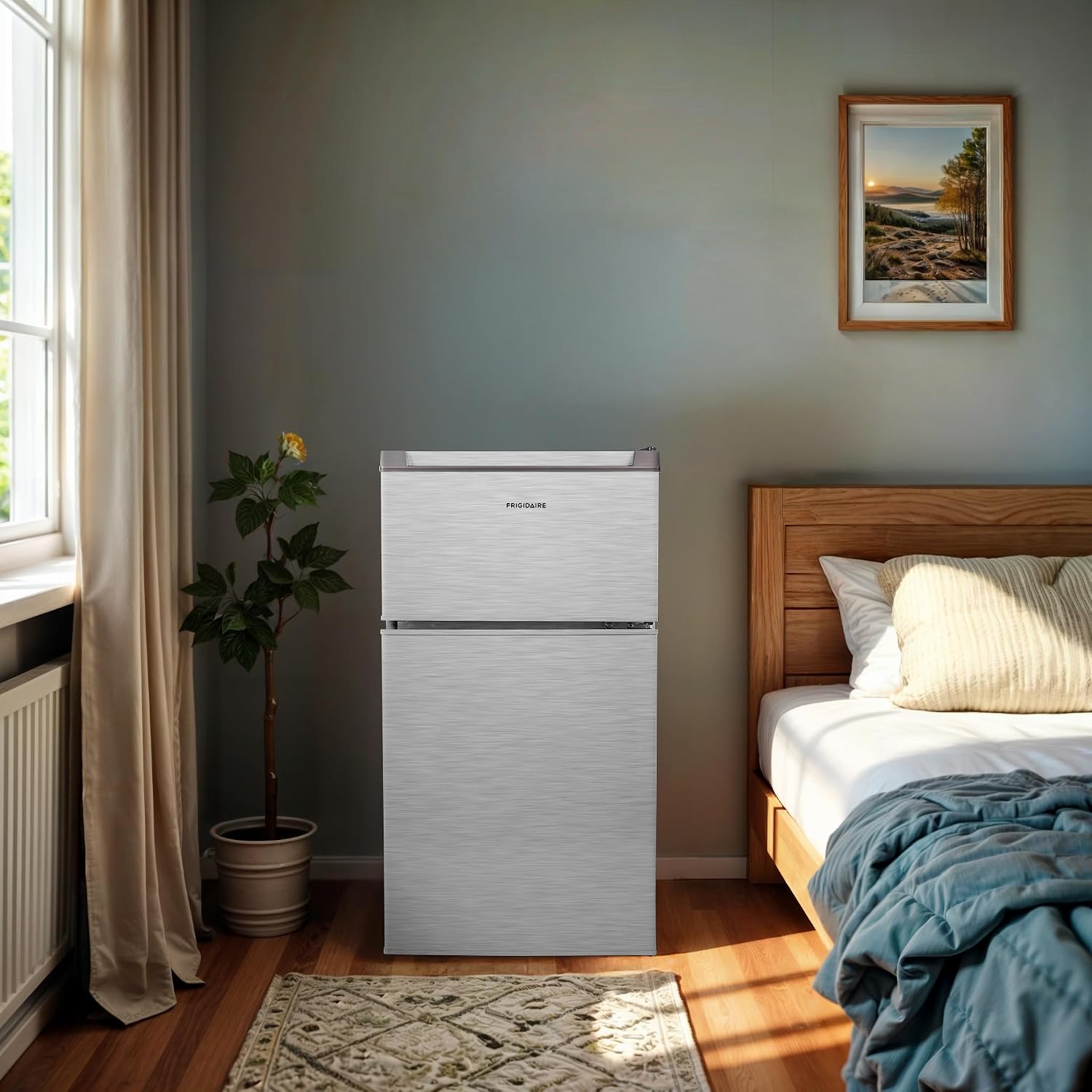 Frigidaire Compact Refrigerator with Top Freezer - 2 Door Fridge with 3.2 Cu Ft, Contemporary Series, Platinum
