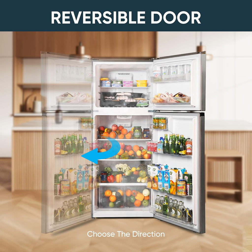 Upstreman 17.6 Cu.Ft Top Freezer Refrigerator Large Capacity Refrigerator, Frost Free, ENERGY STAR, Adjustable Thermostat, Fingerprint Resistant Stainless Steel, Reversible Door