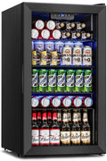 Feelfunn Wine Cooler Refrigerator - 26 Bottle 126 Can Mini Wine Fridge with Glass Door for Beer Soda Water Drink, Small Wine Cellar Beverage Refrigerator for Bedroom Office Home Bar Dorm, 3.2 Cu.Ft